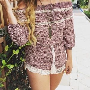 LF Off the Shoulder Romper with Lace NWT